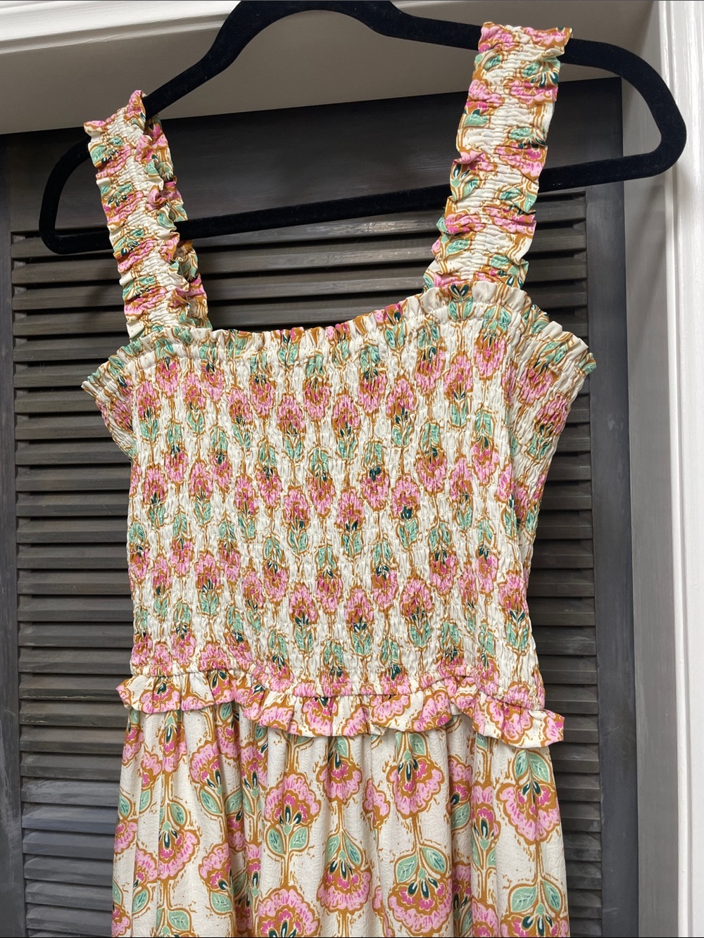 entro Cream and Pink Floral Ruffle Tiered Dress